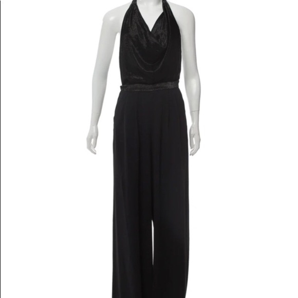 Alice + Olivia cowl neck metallic accent halter jumpsuit sz 8. - Picture 1 of 9